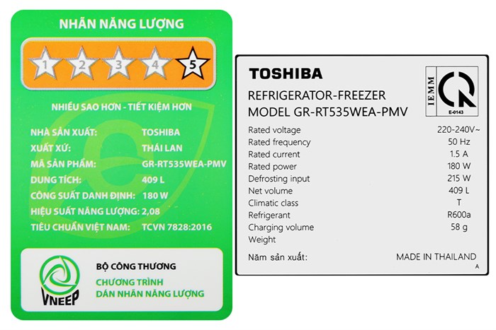 Tủ Lạnh Toshiba Inverter 409 Lít GR-RT535WEA-PMV(06)-MG